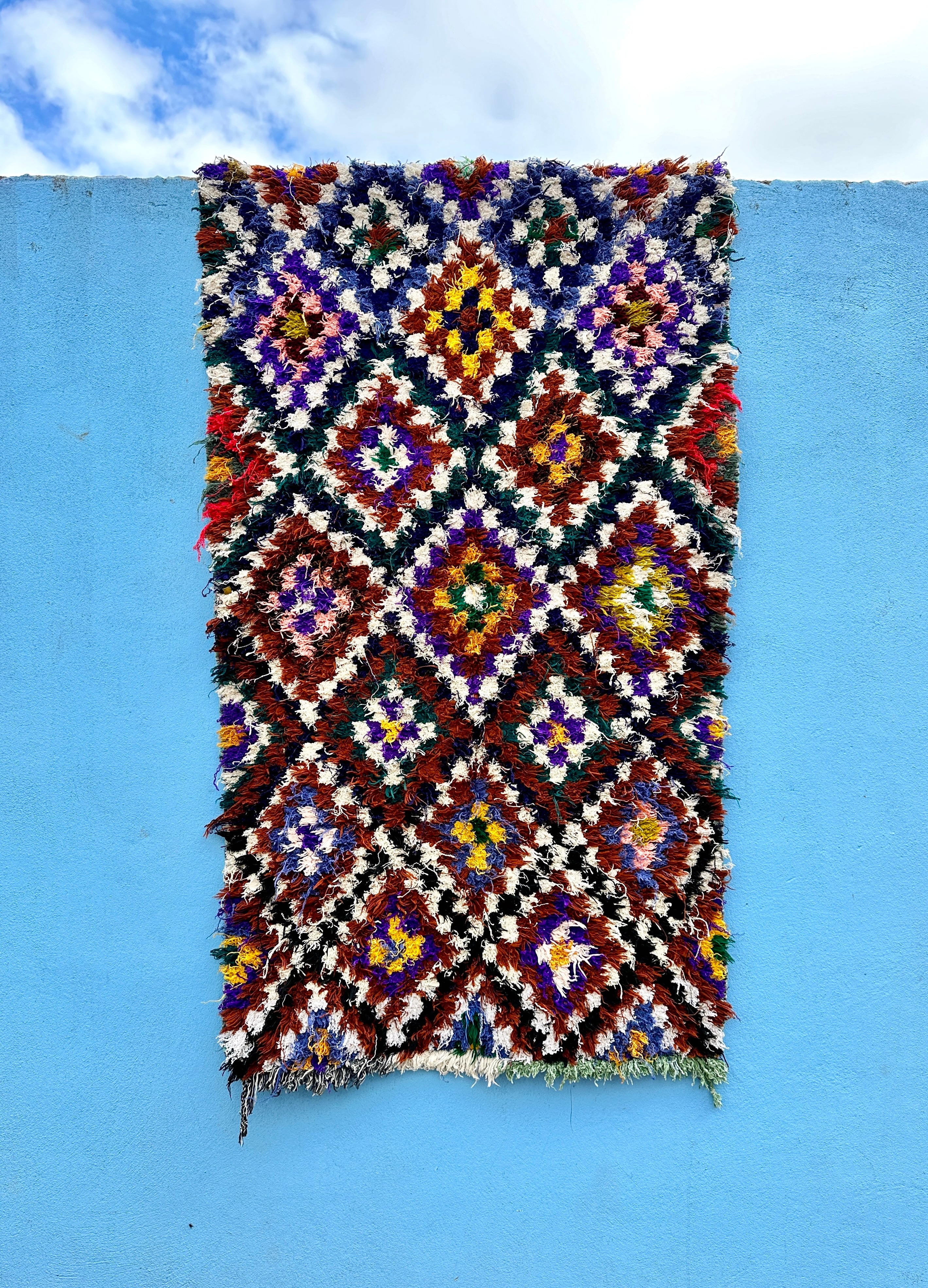 Marokkolainen vintage Boucherouite berbermatto 206x94