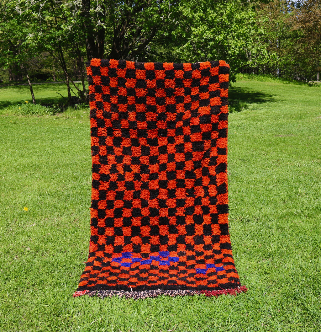 Marokkolainen ruudullinen vintage berbermatto 168x87